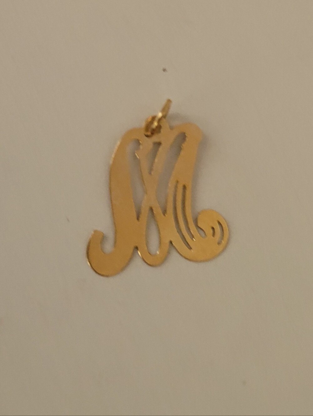 Vintage 1980's Letter M Initial Necklace Pendant Charm 14K Yellow Gold